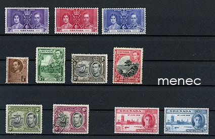 Iso-Britannia, Grenada, kruunajaiset 1937, käyttösarjaa 1937-1950, 6 kpl, voitto 1946 