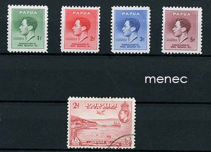 Iso-Britannia, Papua, kruunajaiset 1937 ja lentopostimerkki 2p 1938 