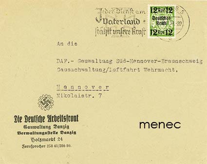 Saksa, Danzig, Saksan Työpalvelun virkakuori, lähetys 1939 Wehrmacht-ilmailulle 