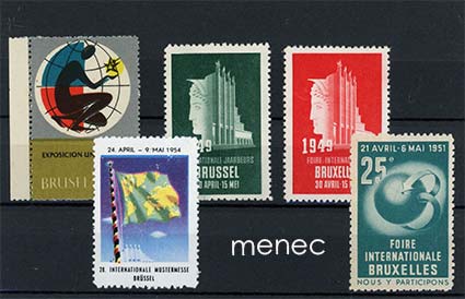 Belgia, mainosmerkkejä Brysselin näyttelyistä 1949-1958, 5 kpl 