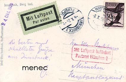 Itävalta, lentopostia 1926, alppikortilla 