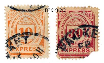 Saksa, paikallispostia, Berliner Omnibus- u. Packetfahrt-Gesellschaft, pikamerkkejä, 2 kpl 