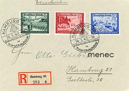 Saksa, kirjattu kirjelähetys Hampurin postimerkkinäyttelyn erikoisleimalla 1940 