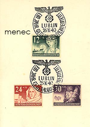 Saksa, Generalgouvernement, vuosi saksalaishallintoa 1940, täysi sarja, FDC blankokortilla 
