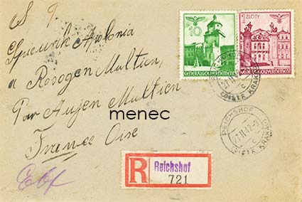 Saksa, Generalgouvernement, kirjattu kirje Ranskaan 1942, sensuurin avaama 