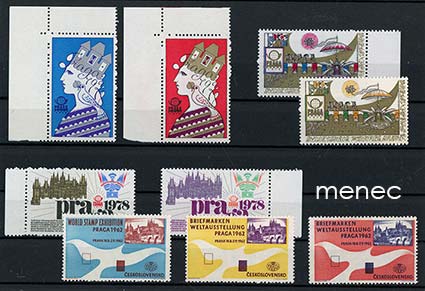 Postimerkkinäyttelyiden kirjeensulkijoita, Tsekkoslovakia, 9 kpl 