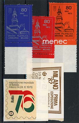 Postimerkkinäyttelyiden kirjeensulkijoita, Italia, 5 kpl 