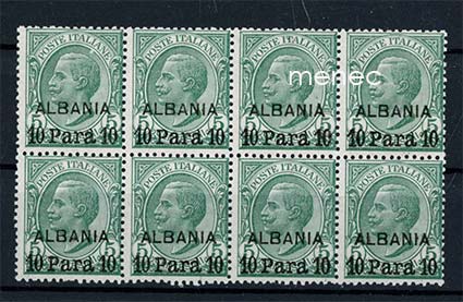 Italia, Albania, italialainen merkki ylipainamalla turkkilaisin arvoin, 10 Pa / 5 c, 8-ryhmä 