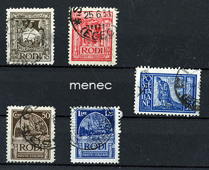 Italia, Egeanmeren saaret 1932, Rhodos, käyttösarjaa 1929, 5 kpl 