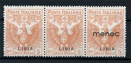 Italia, Libya, Punainen Risti 1916, 3-rivilö alareunaylipainamalla 