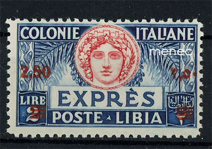 Italia, Libya, pikamerkki 'Italia turrita' ylipainamalla 2,50/2 L 1926 
