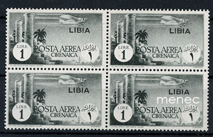 Italia, Libya, lentopostimerkki 1940, Kyrenaikan merkki ylipainamalla, nelilö 