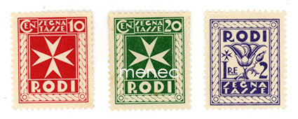 Italia, Egeanmeren saaret 1932, Rhodos, lunastusmerkkejä 1934, 3 kpl 