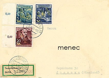 Saksa, DDR, Engelsin kuolemasta 60 vuotta 1955, kirje Suomeen 