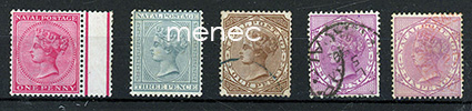 Iso-Britannia, Natal 1874-1882, Natal Postage, Victoria, 5 kpl 