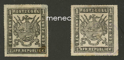 Etelä-Afrikka, 1. käyttösarja vaakunalla 1870, 1p musta, lävistetty, molemmat paperit 