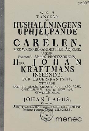 Lagus, Johan - Ajatuksia talouselämän kohentamiseksi Karjalassa 