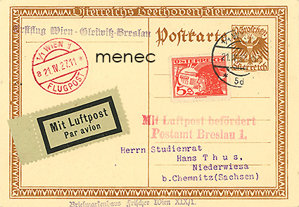 Itävalta, ensilento Wien - Gleiwitz - Breslau 1927, ehiö 