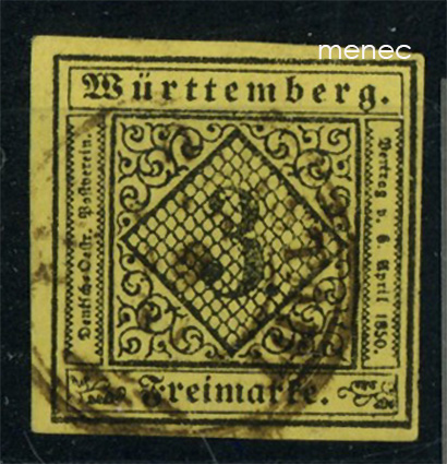 Saksa, Württemberg, käyttömerkki 3 Kr 1851 