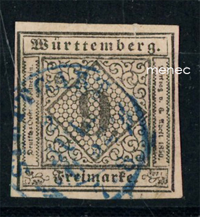 Saksa, Württemberg, käyttömerkki 9 Kr 1851 