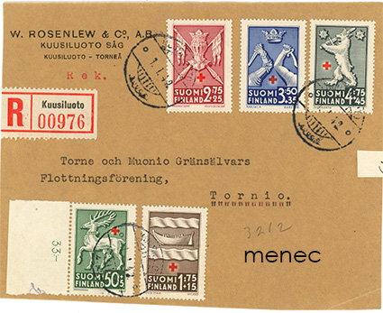 Punainen Risti 1942, FDC, kirjattu 