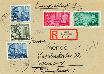 Saksa, DDR, kirjattu kirjelähetys Suomeen 1956 