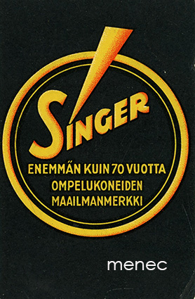 Singer, enemmän kuin 70 vuotta ompelukoneiden maailmanmerkki. Mainoskortti 