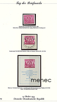 Saksa, DDR, Postimerkin päivä 1954, merkki ja pienoisarkki 