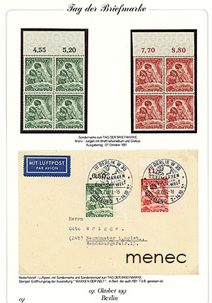 Saksa, Berliini, Postimerkin päivä 1951, nelilöt ja FDC 