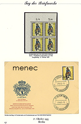 Saksa, Berliini, Postimerkin päivä 1955, nelilö ja FDC 