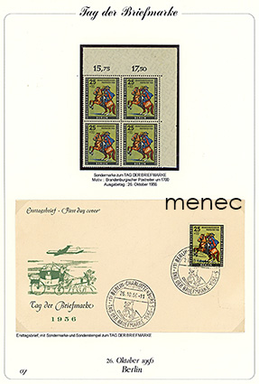 Saksa, Berliini, Postimerkin päivä 1956, nelilö ja FDC 