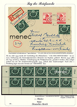 Saksa, Postimerkin päivä 1944, kirje ja 10 kpl blokki 