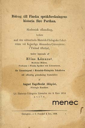 Ahlqvist, August - Bidrag till Finska språkforskningens historia före Porthan 