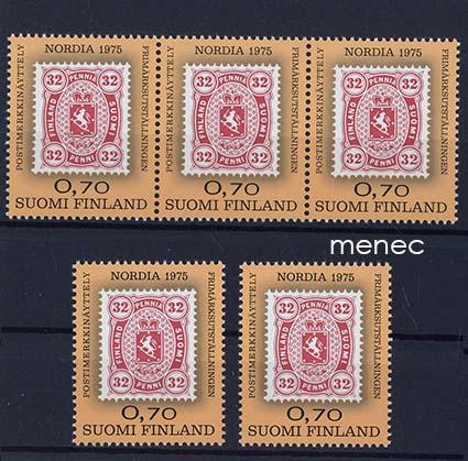 Postimerkkinäyttely Nordia 1975, 3-rivilö ja 2 kpl 