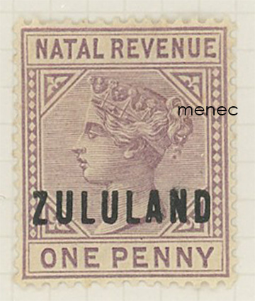 Iso-Britannia, Etelä-Afrikka, Zulumaa, Natal Revenue -leimamerkin ylipainama, 1p 1891 