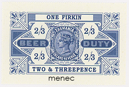 Tasmania, Beer Duty One Firkin 2/3, 1901 