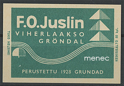 Kauppiasetiketti, F. O. Juslin, Espoo, Viherlaakso 