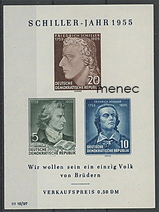 Saksa, DDR, Schiller-vuosi 1955, pienoisarkki 