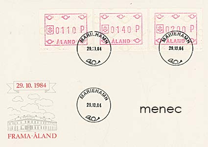 Ahvenanmaa, Frama-automaattimerkkejä 1984, FDC 