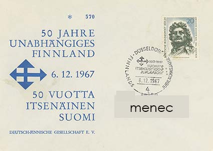 Saksa, Berliini, Itsenäinen Suomi 50 vuotta 1967, teemakuorella ja erikoisleimalla 