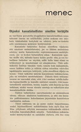 Ohjeeksi kansatieteellisten aineitten kerääjille 