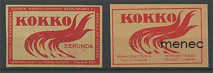 Tulitikkuetikettejä, Kokko, tavallinen ja sekunda 
