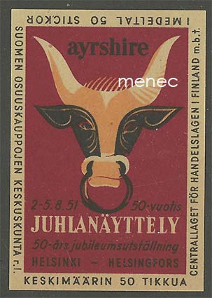 Tulitikkuetiketti, Ayrshire- 50-vuotisjuhlanäyttely 1951, Helsinki 