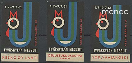 Tulitikkuetikettejä, Jyväskylän Messut 1961, kolmen tehtaan etiketit 