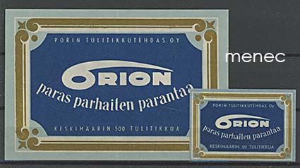 Tulitikkuetikettejä, iso ja tavallinen, Orion 