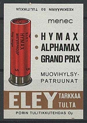 Tulitikkuetiketti, Hymax, Alphamax, Grand Prix -muovihylsypatruunat 