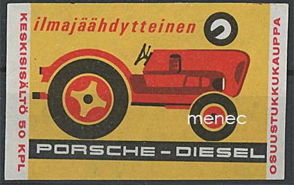 Tulitikkuetiketti, ilmajäähdytteinen Porsche-diesel -traktori 