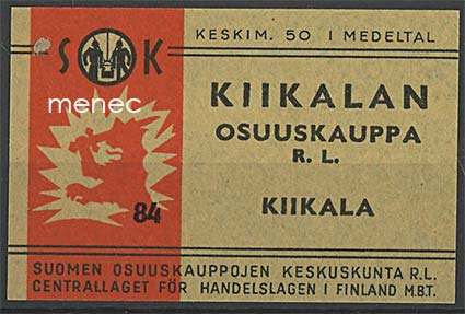 Kauppiasetiketti, Kiikalan Osuuskauppa, Kiikala, Salo 