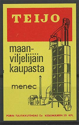 Tulitikkuetiketti, maatalouskone Teijo 