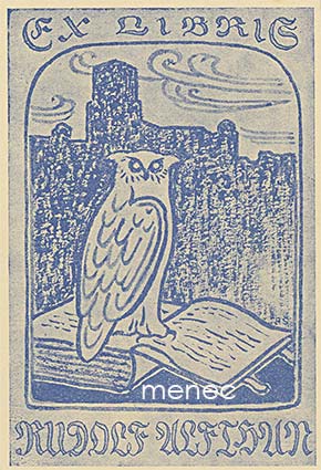 Rudolf Alfhan, exlibris, valkoinen paperi 